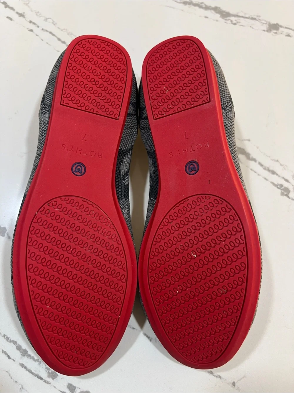 Rothy's Gray Camouflage Slip-On Ballet Flats with Red Sole size 7